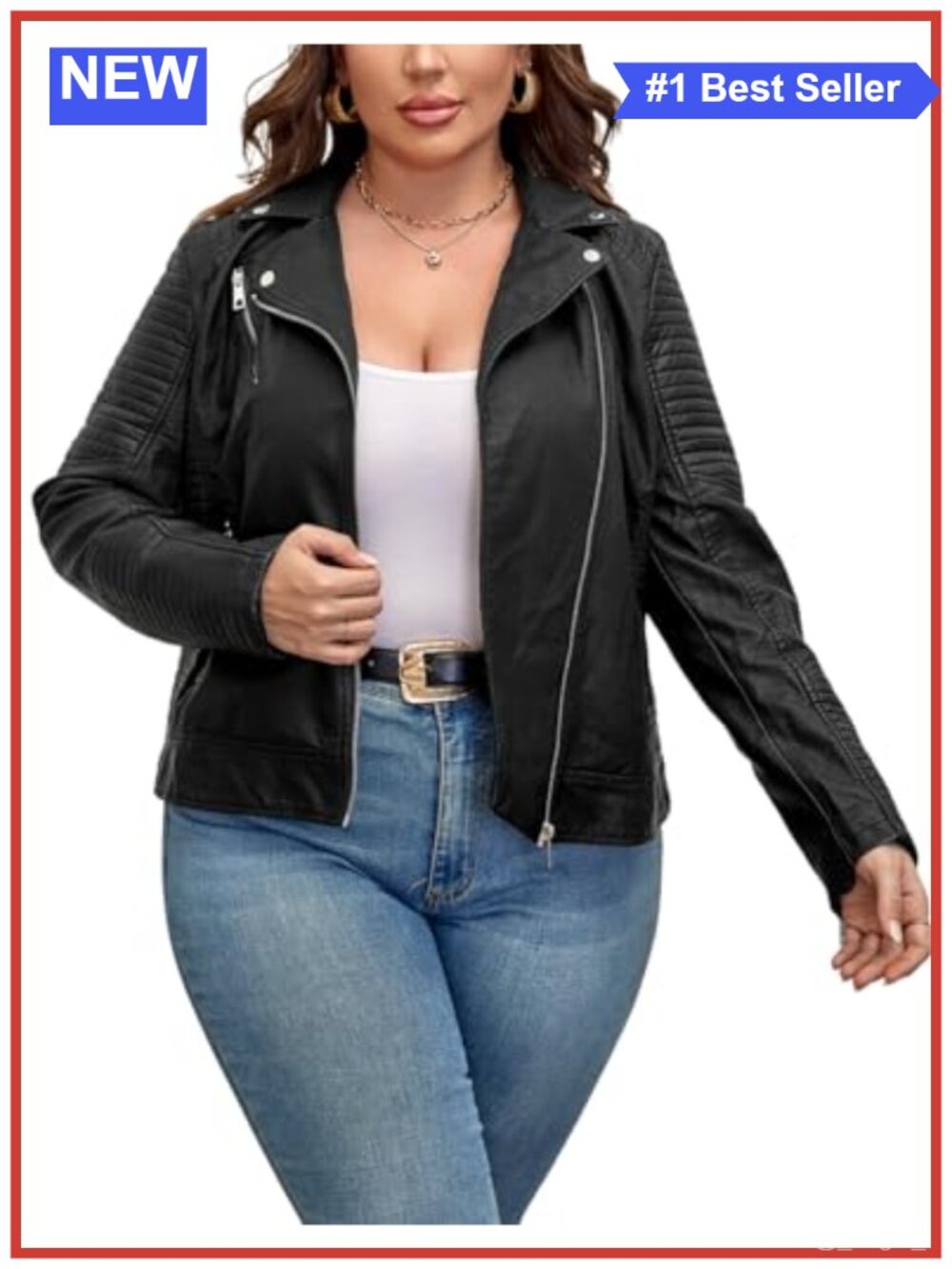 Plus Size Faux Leather Moto Jacket Asymmetrical Zip Quilted Shoulder Coat